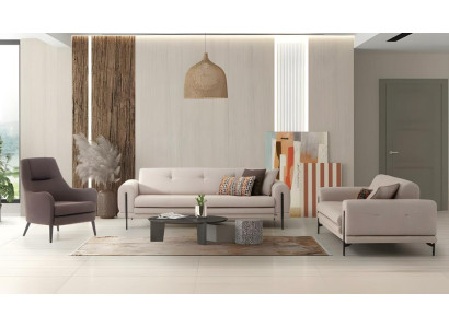 Sofagarnitur Dreisitzer Sessel Weiß Stoffsofas Polstersofa 3tlg Couch