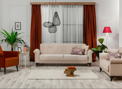 Sofagarnitur Dreisitzer Sessel Beige Stoffsofas Polstersofa 3tlg Couch