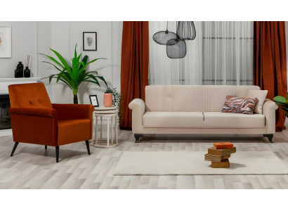 Garnitur Sofa Dreisitzer Sessel Beige Stoffsofas Polster 2tlg Couch