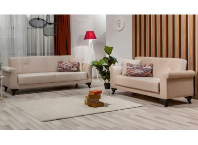 Komplette Couchen Dreisitzer Zweisitzer Beige Stoff Polstersofa 2tlg