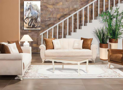 Gruppe Couchgarnitur Dreisitzer Zweisitzer Sessel Beige Stoffsofas