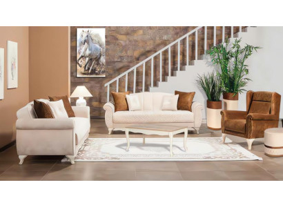 Sofagarnitur Zweisitzer Sessel Beige Stoffsofas Polstersofa 3tlg Couch