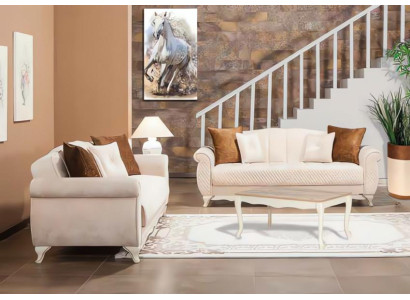 Sofagarnitur Dreisitzer Sofa 3 Sitzer Stoffsofas Beige Couch 2tlg Set