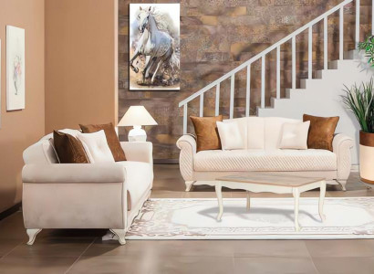 Sofagarnitur Dreisitzer Sofa 3 Sitzer Stoffsofas Beige Couch 2tlg Set