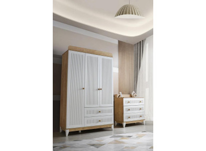 Kommode mit Kleiderschrank Holzmöbel Weiß Schlafzimmer Kinderzimmer 2tlg. Neu