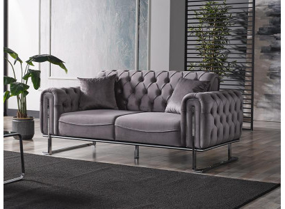 Luxus Sofa 2 Sitzer Sofas Sitz Stoff Design Möbel Qualität Stil Textil Grau