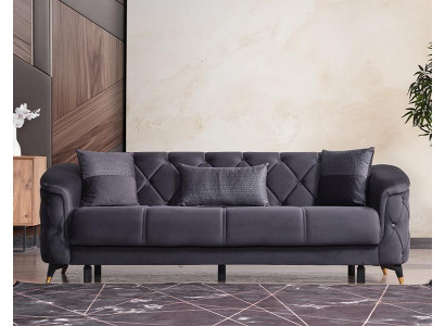 Design Wohnzimmer Luxus Sofa 3 Sitzer Chesterfield Sofa Schwarz Textil Modern