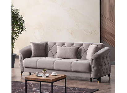 Design Wohnzimmer Luxus Sofa 3 Sitzer Chesterfield Sofa Beige Textil Modern