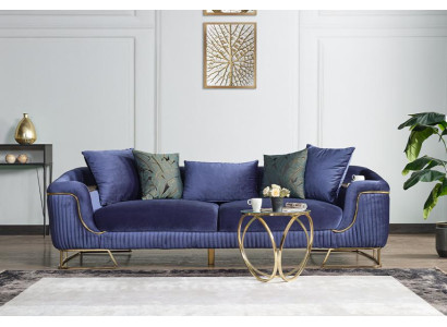 Design Wohnzimmer Luxus Sofa 3 Sitzer Sofa Blau Textil Hochwertig Möbel