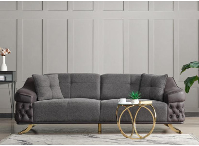 Design Wohnzimmer Luxus Sofa 3 Sitzer Chesterfield Sofa Grau Textil Hochwertig