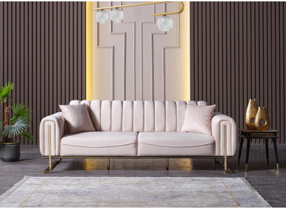 Design Wohnzimmer Luxus Sofa 3 Sitzer Sofa Beige Textil Hochwertig Modern