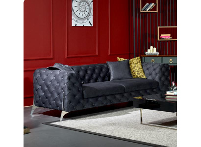 Sofa 3 Sitzer Modern Design Wohnzimmer Luxus Chesterfield Sofa Schwarz Textil