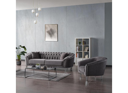 Sofagarnitur Wohnzimmer Dreisitzer Grau Couch Set Sofa 3 Sitzer Luxus Sessel