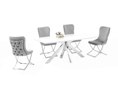 Hochwertig  Esszimmer Set Weiß Garnitur Tisch 4x Stühle Design luxuriöse Möbel