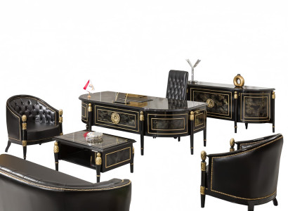 ArbeitszimmerSet Sessel Sofa Couchtisch Hochwertig Luxuriös Schreibtisch 7tlg