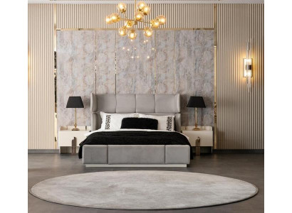 Schlafzimmer Komplett Set Doppelbett 2x Nachttische Polsterbett Edelstahl