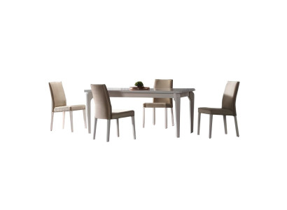 Esszimmer Set Esstisch 4x Stuhle Tisch Essgruppen Beige Edelstahl 5tlg Möbel