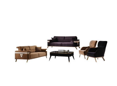 Wohnzimmer Set Sofa 3+3+1+1 Sitzer Sessel Couch Lila Braun Sofagarnituren 4tlg