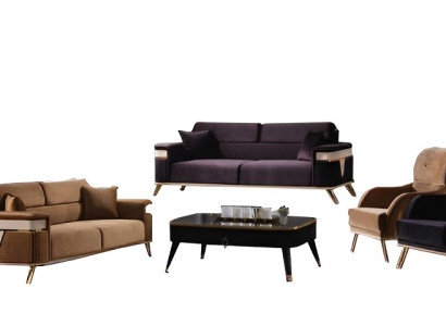 Wohnzimmer Set Sofa 3+3+1+1 Sitzer Sessel Couch Lila Braun Sofagarnituren 4tlg
