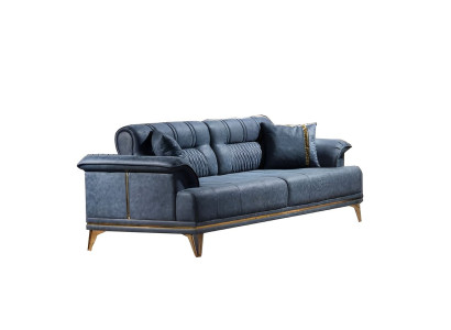 Dreisatzsofa Wohnzimmer 3-Sitzer Sofa Polster Möbel Stoff Blau Modern Couch