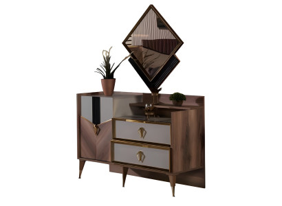 Schlafzimmer Set Schminktisch + Spiegel Kosmetiktisch Make-up Tisch Braun 2tlg.