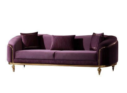 Dreisatzsofa Wohnzimmer 3-Sitzer Sofa Polster Möbel Stoff Lila Modern Couch
