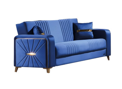 Dreisatzsofa Wohnzimmer 3-Sitzer Sofa Polster Möbel Stoff Blau Modern Couch