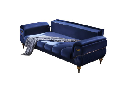 Dreisatzsofa Wohnzimmer 3-Sitzer Sofa Polster Möbel Stoff Blau Modern Couch