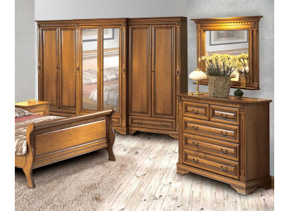 Schlafzimmer Möbel Kleiderschrank Stilvoller Kommode mit Spiegel Set 3tlg