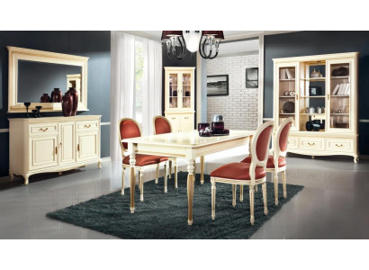 Esszimmer Esstisch Holzmöbel Anrichte mit Spiegel Weiß Eckvitrine Set 4tlg