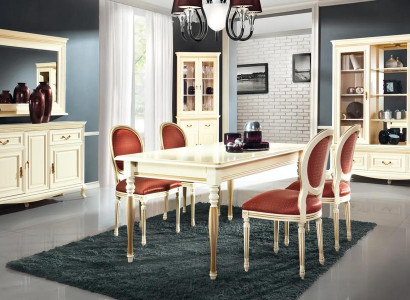 Esszimmer Esstisch Holzmöbel Anrichte mit Spiegel Weiß Eckvitrine Set 4tlg