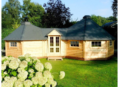 Grillhaus Holzpavillon mit Grill Grillblockhaus Grillkota Freizeitkota Holzhaus