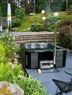 Whirlpool Badefass externer Holzofen Thermoholz Pool für Garten & Entspannung