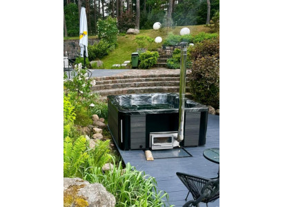 Whirlpool Badefass externer Holzofen Thermoholz Pool für Garten & Entspannung
