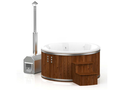 Whirlpool Badefass externer Holzofen Thermoholz luxuriöser Gartenpool Wellness