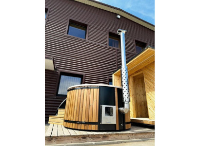 Badefass aus Thermoholz externer Holzofen Whirlpool für Garten und Erholung