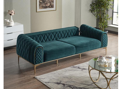 Dreisitzer Sofa 3 Sitzer Stoffsofa Polstersofa Couch Beige Luxus Sofas Grün