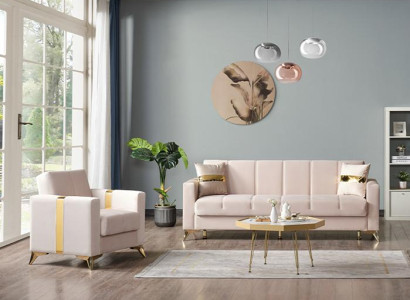 Wohnzimmer Set Sitzgruppe Sofa 3 Sitzer Dreisitzer Sessel Polster Beige Modern