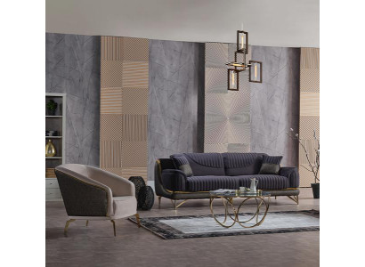 Wohnzimmer Set Sitzgruppe Sofa 3 Sitzer Dreisitzer Sessel Polster Schwarz Modern