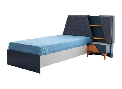 Modern Garnitur Kinderzimmer Kinderbett Nachttisch Bett Blau kompakt Set Holz