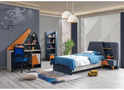 Schlafzimmer  Set Kinderzimmer Bett Nachttisch Schreibtisch Buecherregal Blau