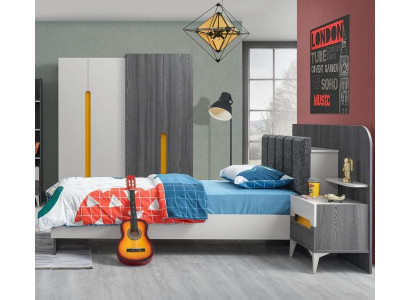 Kinderzimmer Kinderbett Bett Nachttisch Kleiderschrank Holz Möbel Grau Set