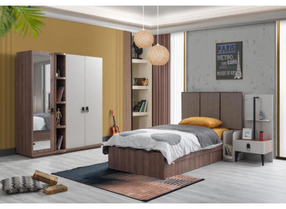 Kinderzimmer Set Bett Nachttisch Kleiderschrank Braun Modern Hochwertig Möbel