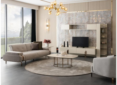 Wohnzimmer Sofa 3 Sitzer Couchtisch Sideboard Wandschrank Bücherregal