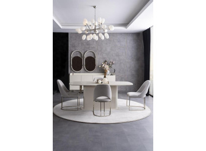 Esszimmer Set Esstisch Polsterstühle Gruppe Sideboard 2x Spiegel Garnitur 8tlg