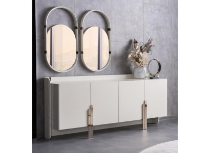 Sideboard 2x Oval Spiegele Schrank Anrichte Beistellschrank Modern Design