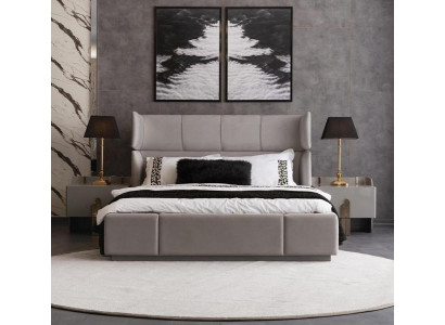 Schlafzimmer Komplett Bett Doppelbett Polsterbett Nachttische Edelstahl