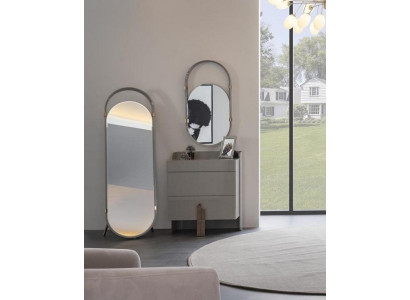 Kommode Oval Spiegel Standspiegel Schubladenschrank Hochglanz Edelstahl