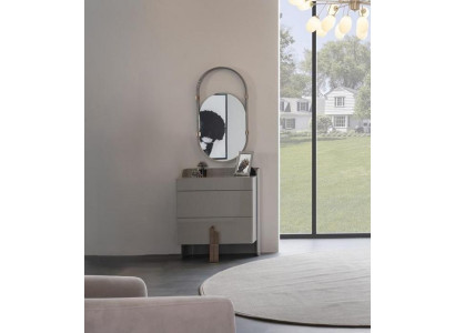 Kommode Nachtschrank Nachtkommode mit Oval Spiegel Hochglanz Edelstahl