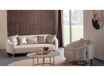 Luxus Couchgarnitur Sofa 3 Sitzer Sessel Dreisitzer Couch Beige Gold